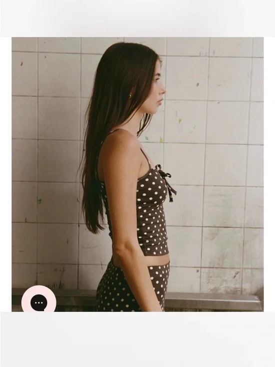 Black Polka Dot Cropped Tank Top - Cream Dots - Picture 5 of 8